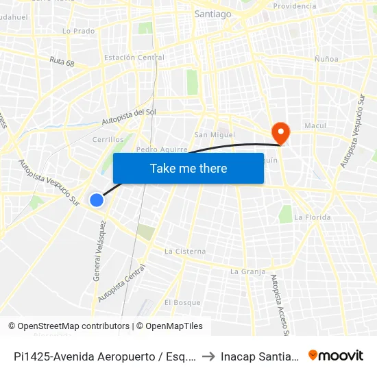 Pi1425-Avenida Aeropuerto / Esq. Carriel Sur to Inacap Santiago Sur map