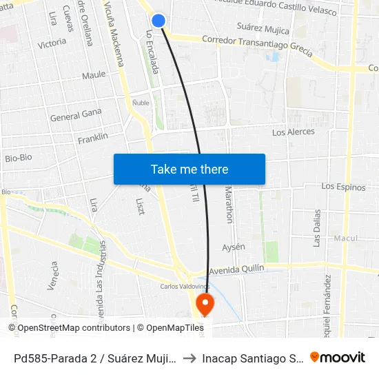 Pd585-Parada 2 / Suárez Mujica to Inacap Santiago Sur map