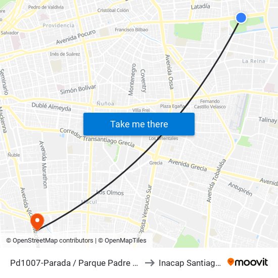 Pd1007-Parada / Parque Padre Hurtado to Inacap Santiago Sur map