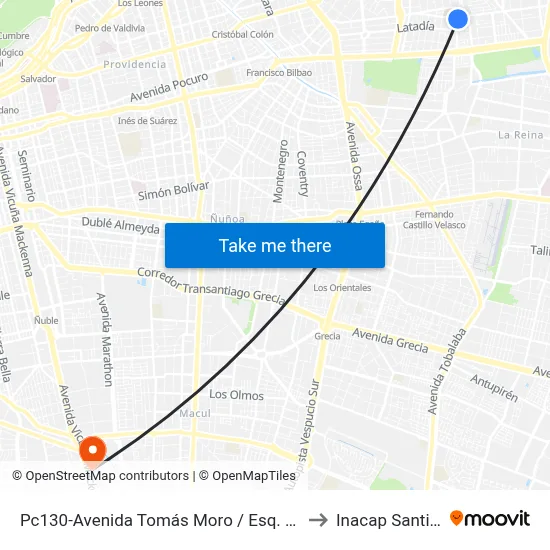 Pc130-Avenida Tomás Moro / Esq. Alejandro Fleming to Inacap Santiago Sur map