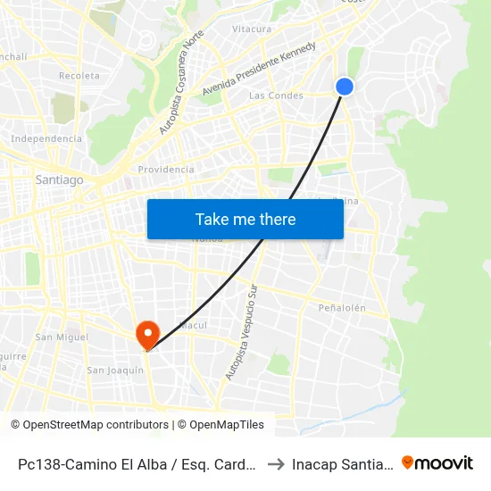 Pc138-Camino El Alba / Esq. Cardenal Newman to Inacap Santiago Sur map