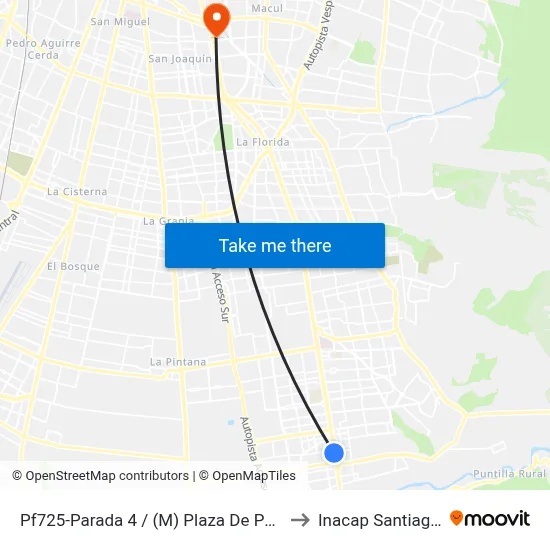 Pf725-Parada 4 / (M) Plaza De Puente Alto to Inacap Santiago Sur map