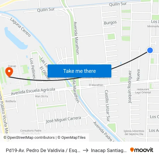 Pd19-Av. Pedro De Valdivia / Esq. Coipué to Inacap Santiago Sur map
