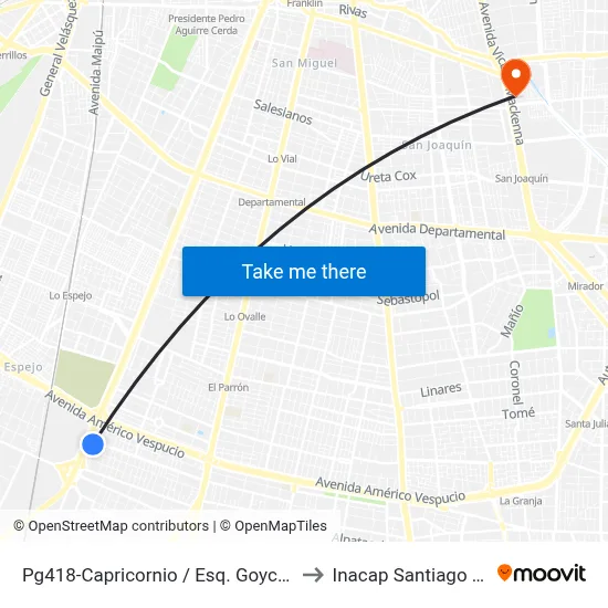 Pg418-Capricornio / Esq. Goycolea to Inacap Santiago Sur map