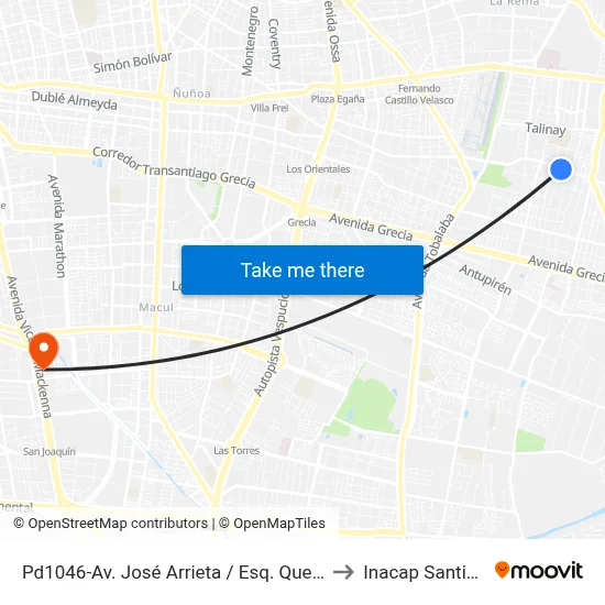 Pd1046-Av. José Arrieta / Esq. Quebrada De Suca to Inacap Santiago Sur map