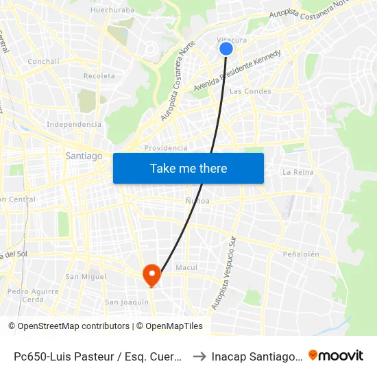 Pc650-Luis Pasteur / Esq. Cuernavaca to Inacap Santiago Sur map