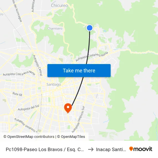Pc1098-Paseo Los Bravos / Esq. Cam. Juan Pablo II to Inacap Santiago Sur map