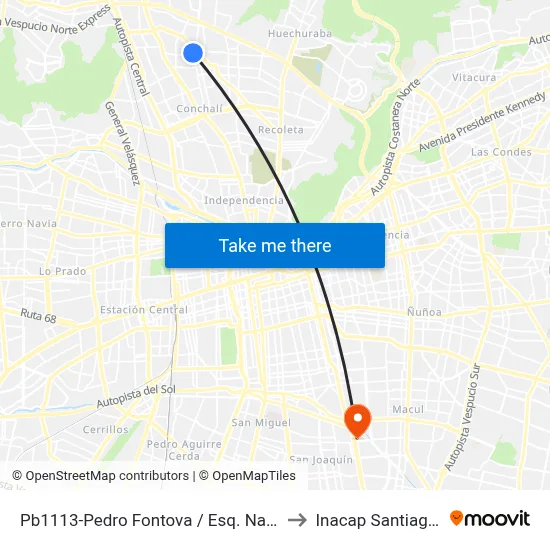 Pb1113-Pedro Fontova / Esq. Nahuelbuta to Inacap Santiago Sur map