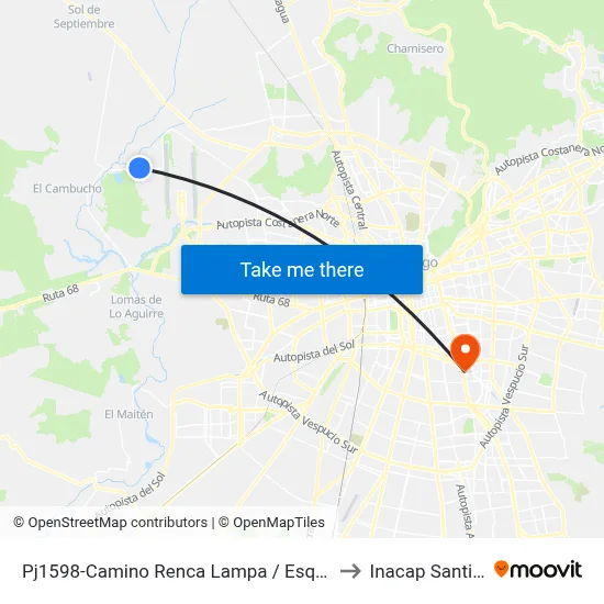 Pj1598-Camino Renca Lampa / Esq. Camino El Estero to Inacap Santiago Sur map