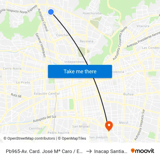 Pb965-Av. Card. José Mª Caro / Esq. Granada to Inacap Santiago Sur map