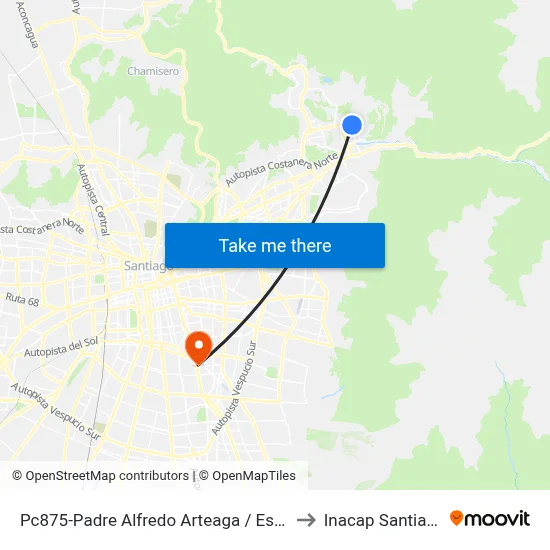 Pc875-Padre Alfredo Arteaga / Esq. El Gabino to Inacap Santiago Sur map