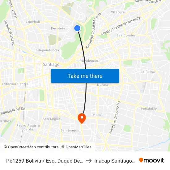 Pb1259-Bolivia / Esq. Duque De Kent to Inacap Santiago Sur map