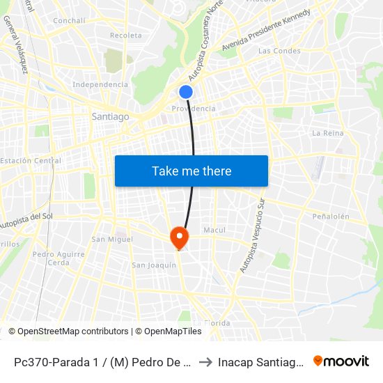Pc370-Parada 1 / (M) Pedro De Valdivia to Inacap Santiago Sur map