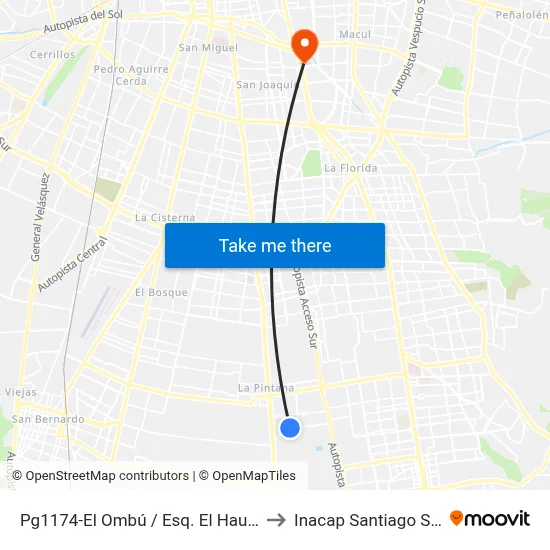 Pg1174-El Ombú / Esq. El Haulle to Inacap Santiago Sur map