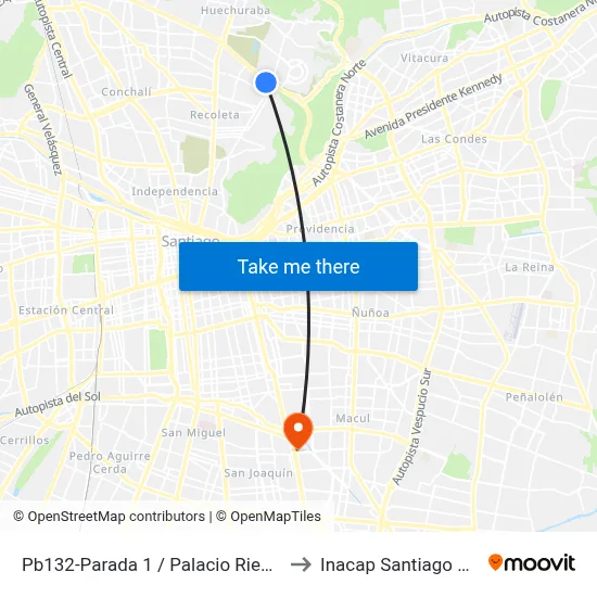 Pb132-Parada 1 / Palacio Riesco to Inacap Santiago Sur map