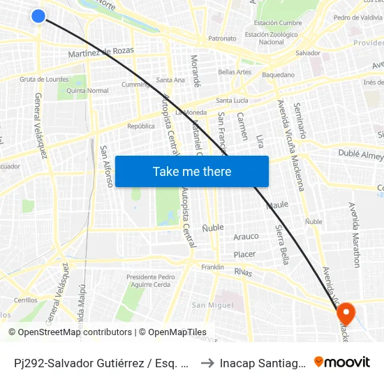 Pj292-Salvador Gutiérrez / Esq. Mendoza to Inacap Santiago Sur map