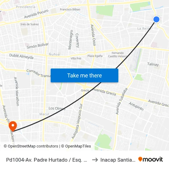 Pd1004-Av. Padre Hurtado / Esq. 23 De Febrero to Inacap Santiago Sur map