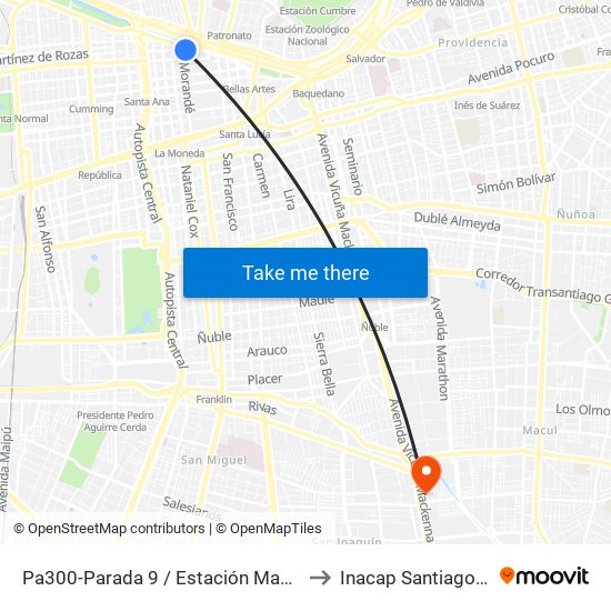 Pa300-Parada 9 / Estación Mapocho to Inacap Santiago Sur map