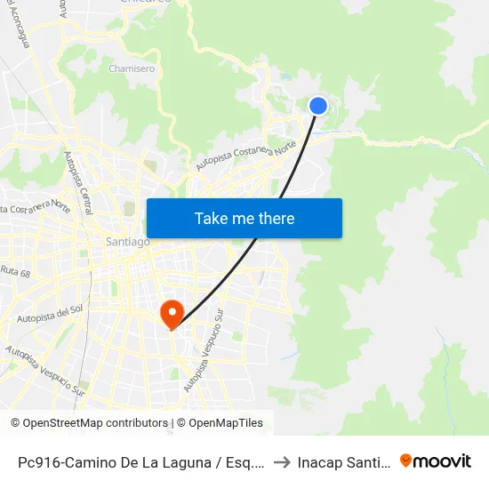 Pc916-Camino De La Laguna / Esq. Camino La Brisa to Inacap Santiago Sur map