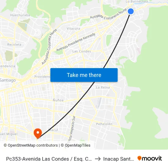 Pc353-Avenida Las Condes / Esq. Camino San Antonio to Inacap Santiago Sur map