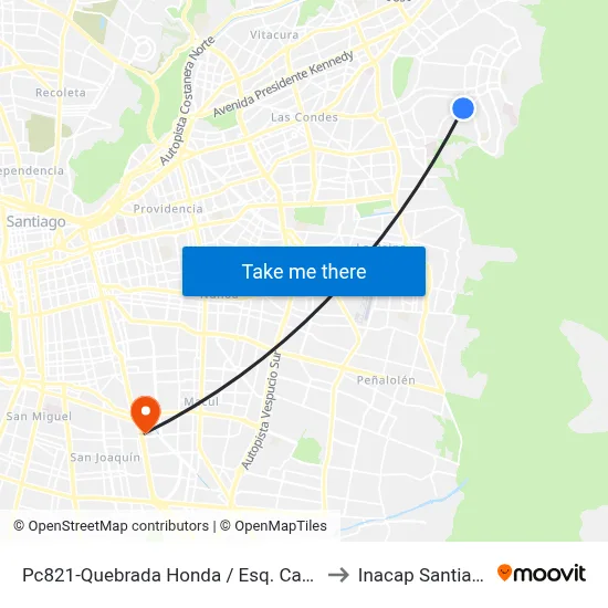 Pc821-Quebrada Honda / Esq. Camino Otoñal to Inacap Santiago Sur map