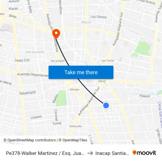 Pe378-Walker Martínez / Esq. Juan De Pineda to Inacap Santiago Sur map