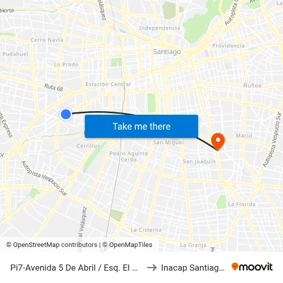 Pi7-Avenida 5 De Abril / Esq. El Altarcillo to Inacap Santiago Sur map