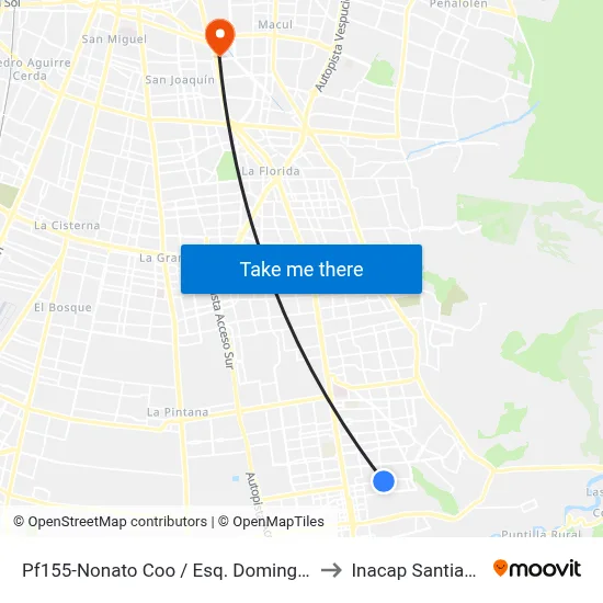 Pf155-Nonato Coo / Esq. Domingo Tocornal to Inacap Santiago Sur map
