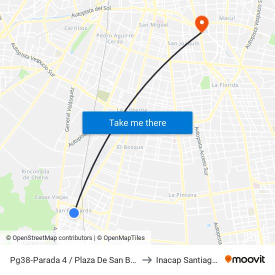 Pg38-Parada 4 / Plaza De San Bernardo to Inacap Santiago Sur map