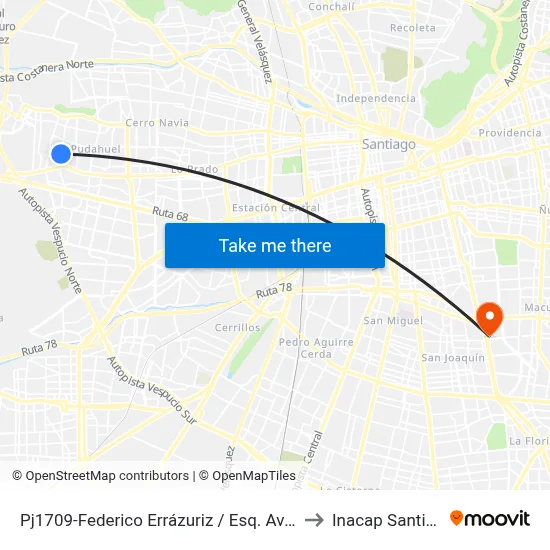 Pj1709-Federico Errázuriz / Esq. Avenida Mapocho to Inacap Santiago Sur map