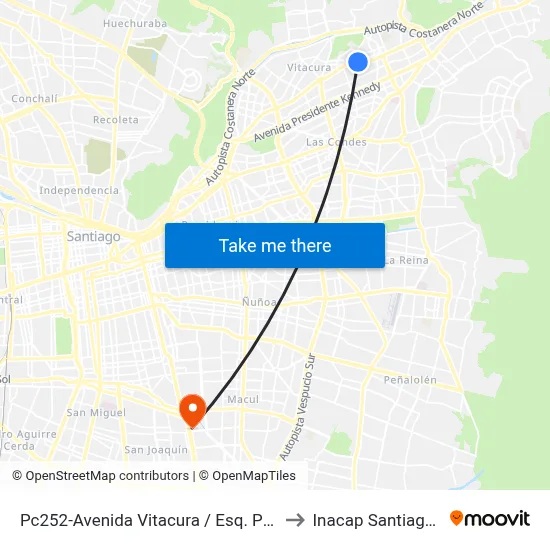 Pc252-Avenida Vitacura / Esq. Partenon to Inacap Santiago Sur map