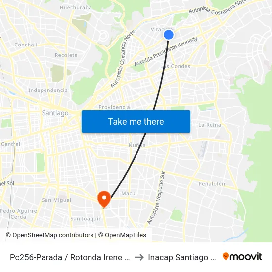 Pc256-Parada / Rotonda Irene Frei to Inacap Santiago Sur map