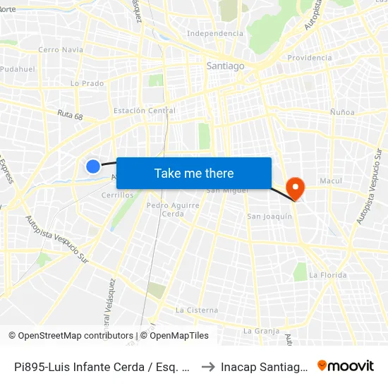 Pi895-Luis Infante Cerda / Esq. La Bahía to Inacap Santiago Sur map