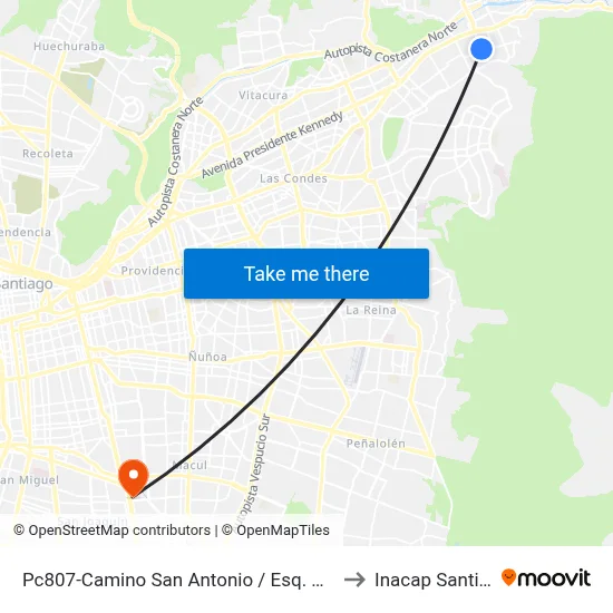 Pc807-Camino San Antonio / Esq. Camino La Posada to Inacap Santiago Sur map