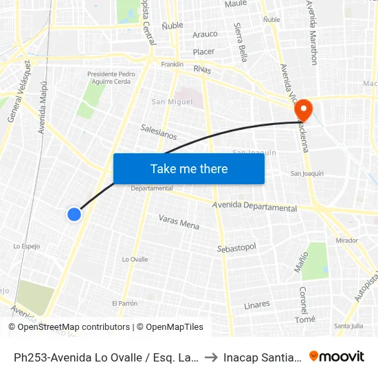 Ph253-Avenida Lo Ovalle / Esq. Las Magnolias to Inacap Santiago Sur map