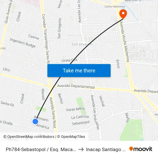Ph784-Sebastopol / Esq. Macaroff to Inacap Santiago Sur map