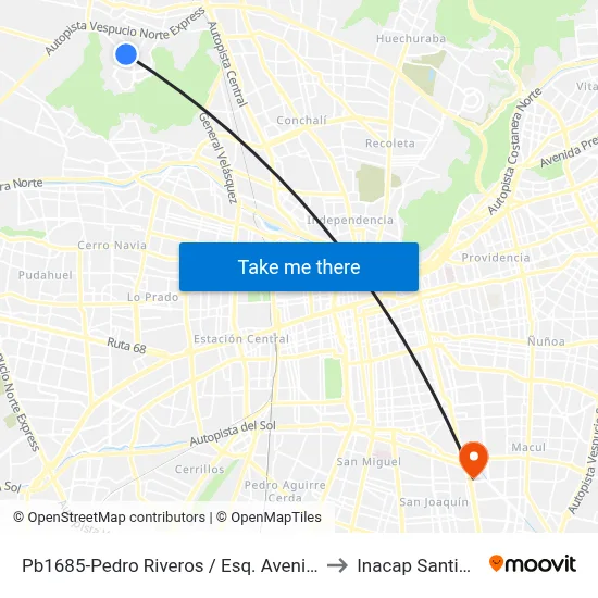 Pb1685-Pedro Riveros / Esq. Avenida Las Torres to Inacap Santiago Sur map