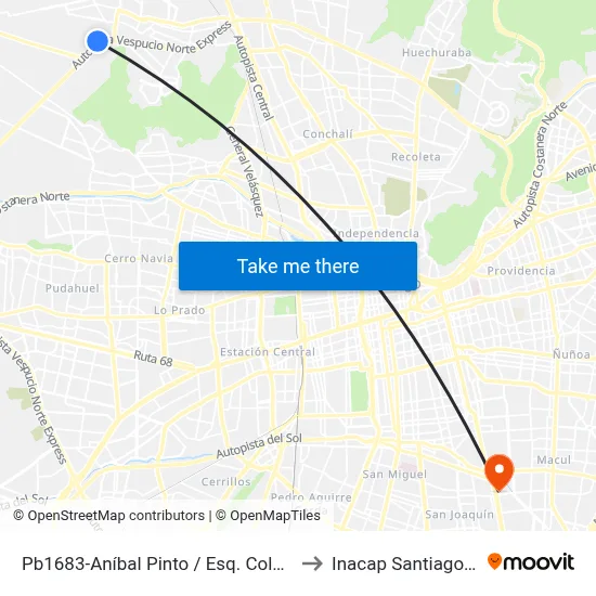 Pb1683-Aníbal Pinto / Esq. Colo Colo to Inacap Santiago Sur map
