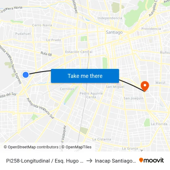 Pi258-Longitudinal / Esq. Hugo Bravo to Inacap Santiago Sur map