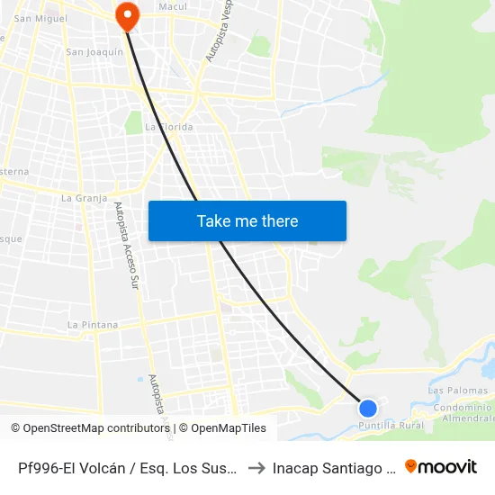 Pf996-El Volcán / Esq. Los Suspiros to Inacap Santiago Sur map