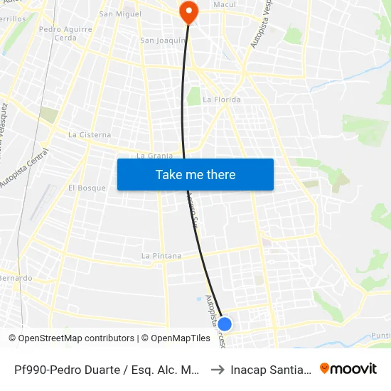 Pf990-Pedro Duarte / Esq. Alc. Manuel Muñoz to Inacap Santiago Sur map