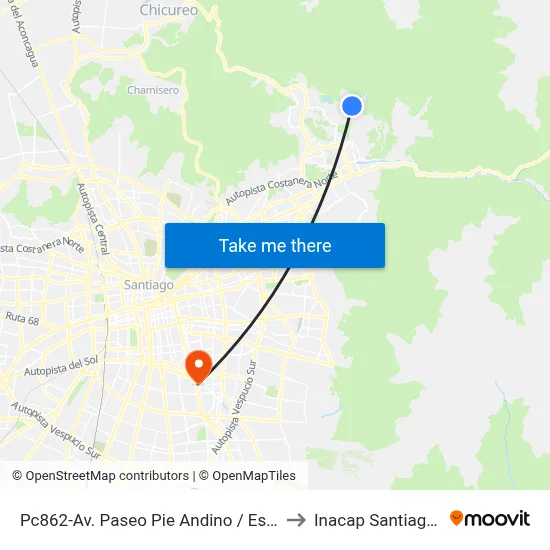 Pc862-Av. Paseo Pie Andino / Esq. Basel to Inacap Santiago Sur map