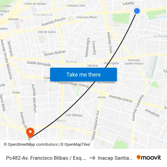 Pc482-Av. Francisco Bilbao / Esq. Polobanda to Inacap Santiago Sur map