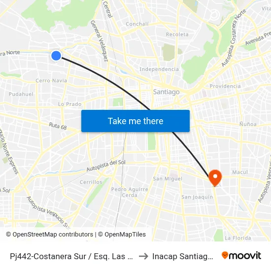 Pj442-Costanera Sur / Esq. Las Lumas to Inacap Santiago Sur map