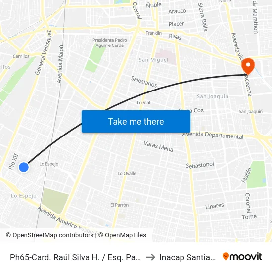 Ph65-Card. Raúl Silva H. / Esq. Pasaje 23 Sur to Inacap Santiago Sur map