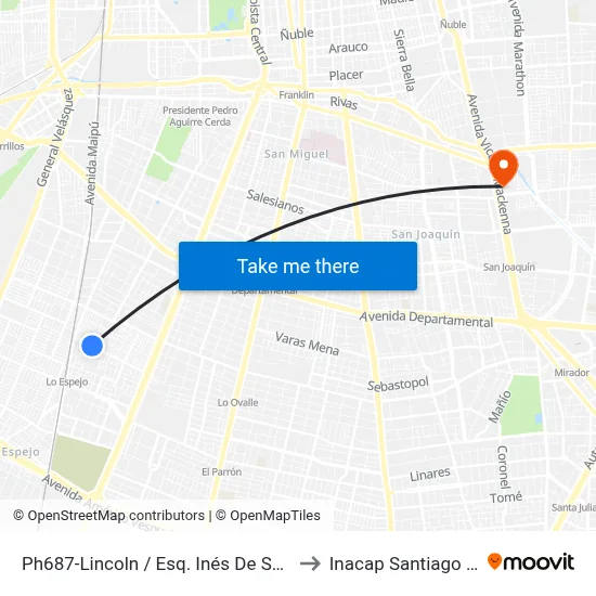 Ph687-Lincoln / Esq. Inés De Suárez to Inacap Santiago Sur map