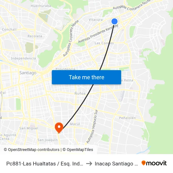 Pc881-Las Hualtatas / Esq. Indiana to Inacap Santiago Sur map