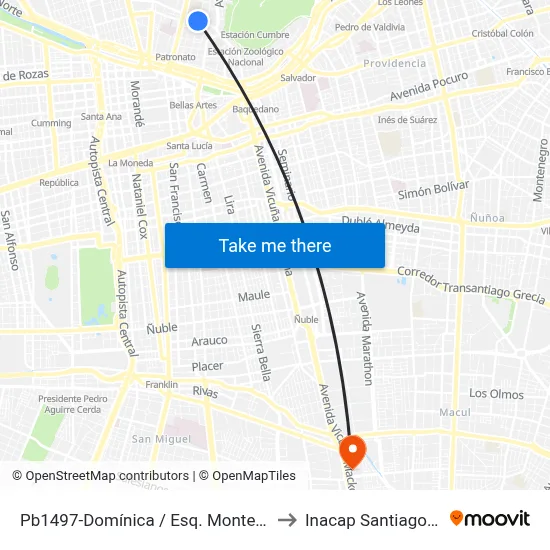 Pb1497-Domínica / Esq. Montevideo to Inacap Santiago Sur map