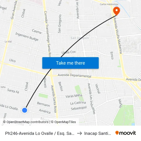 Ph246-Avenida Lo Ovalle / Esq. San Petersburgo to Inacap Santiago Sur map