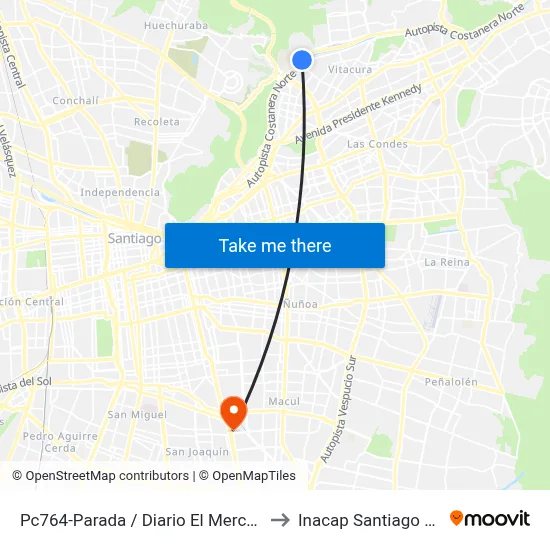 Pc764-Parada / Diario El Mercurio to Inacap Santiago Sur map
